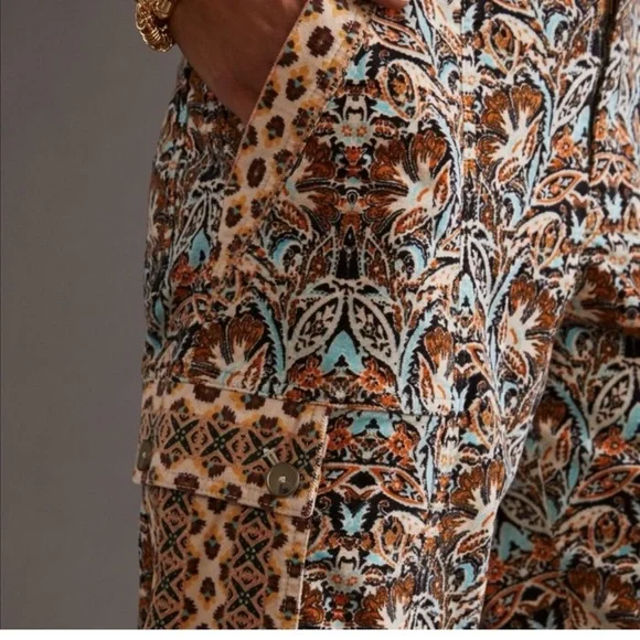 Anthropologie Boho Chic Corduroy Barrel Pants Blue Motif, Size 0 - Picture 3 of 10